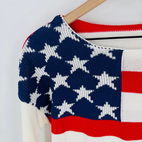 American Flag Sweater Small 100% Cotton USA Patriotic Stars Stripes Pullover - Picture 3 of 6